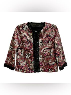 Vintage Michael Simon‎ Sequin Paisley Jacket Art to Wear Glam Luxe Cropped Small